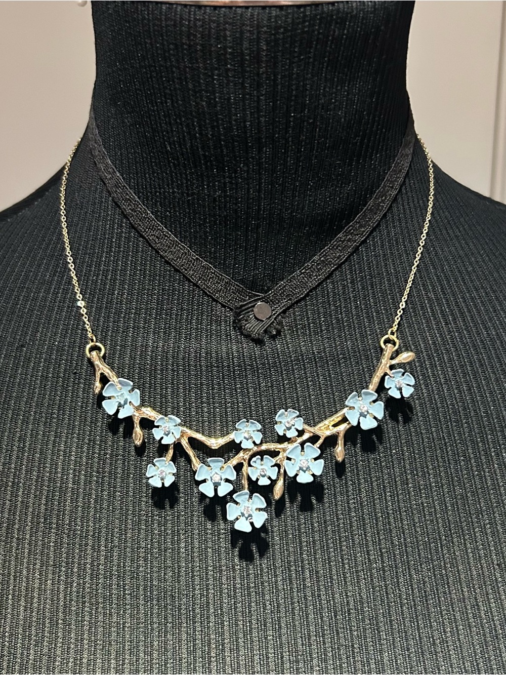 Delicate Blue Floral Branch Necklace